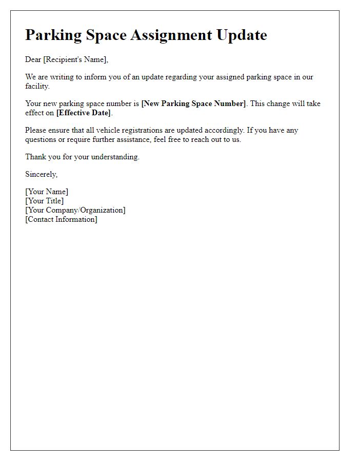 Letter template of parking space assignment update