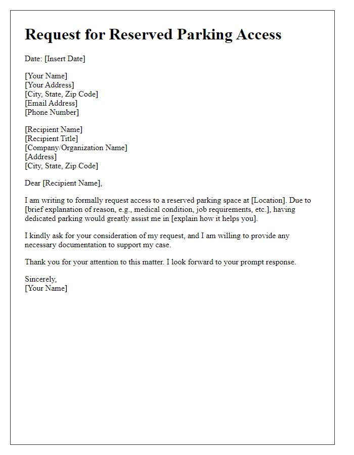 Letter template of request for reserved parking access