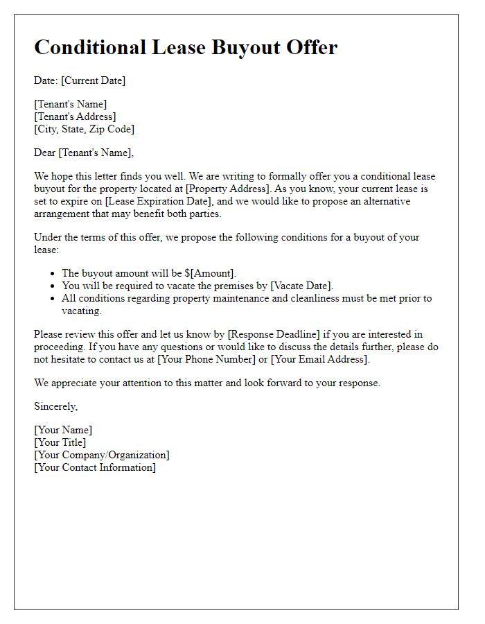 Letter template of conditional lease buyout offer