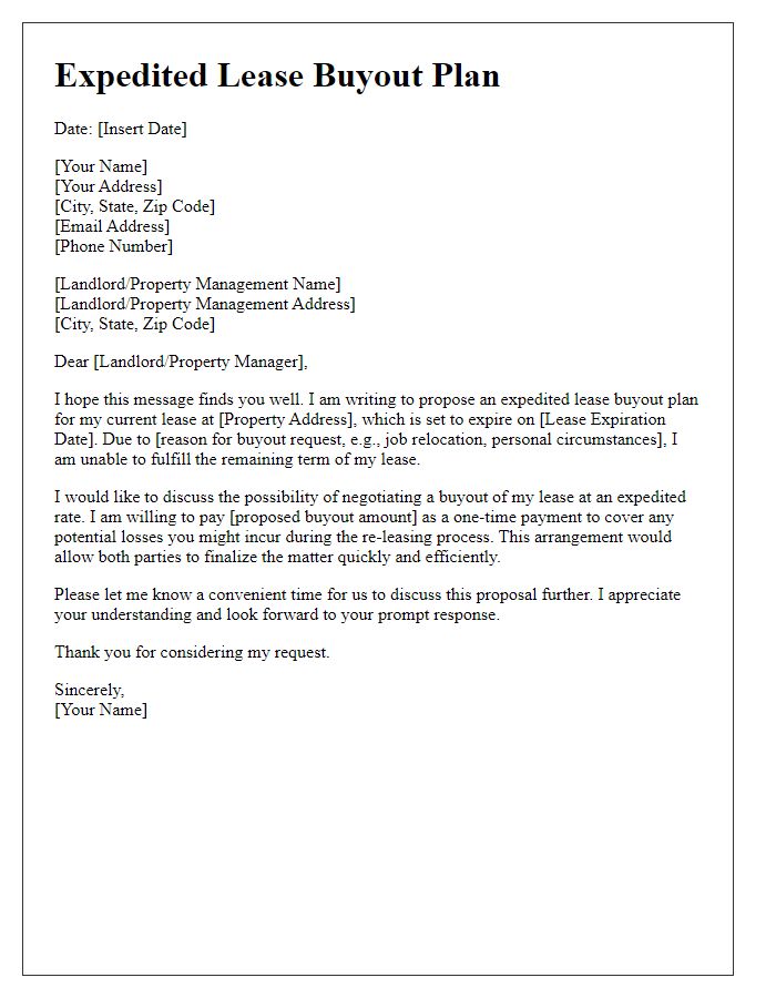 Letter template of expedited lease buyout plan