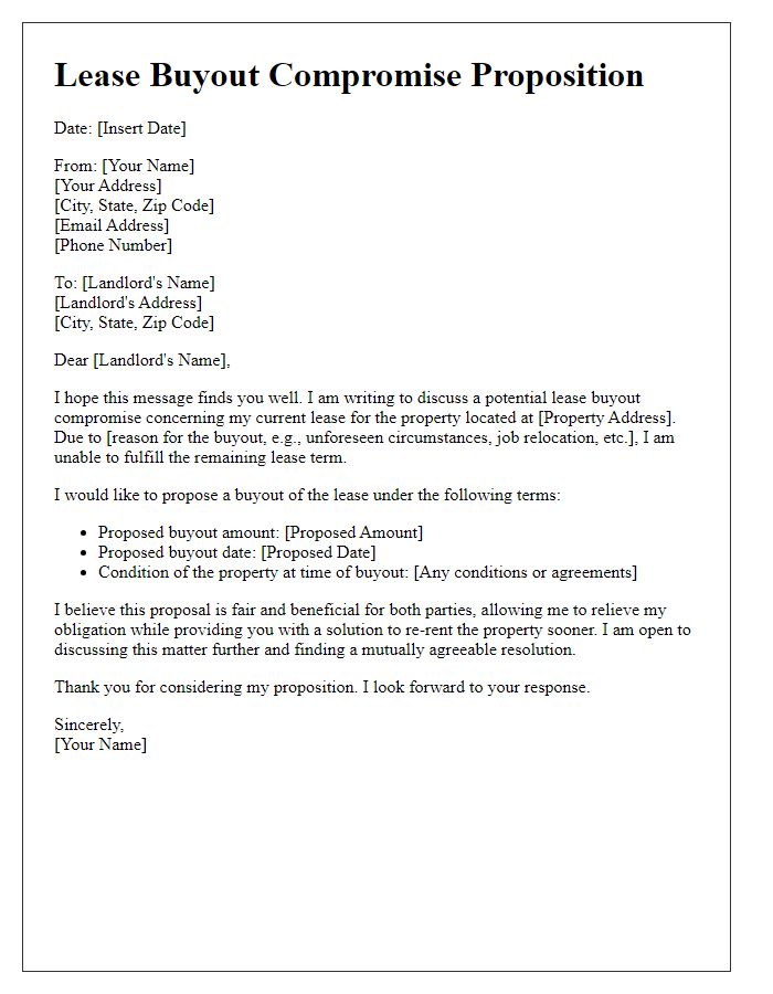 Letter template of lease buyout compromise proposition