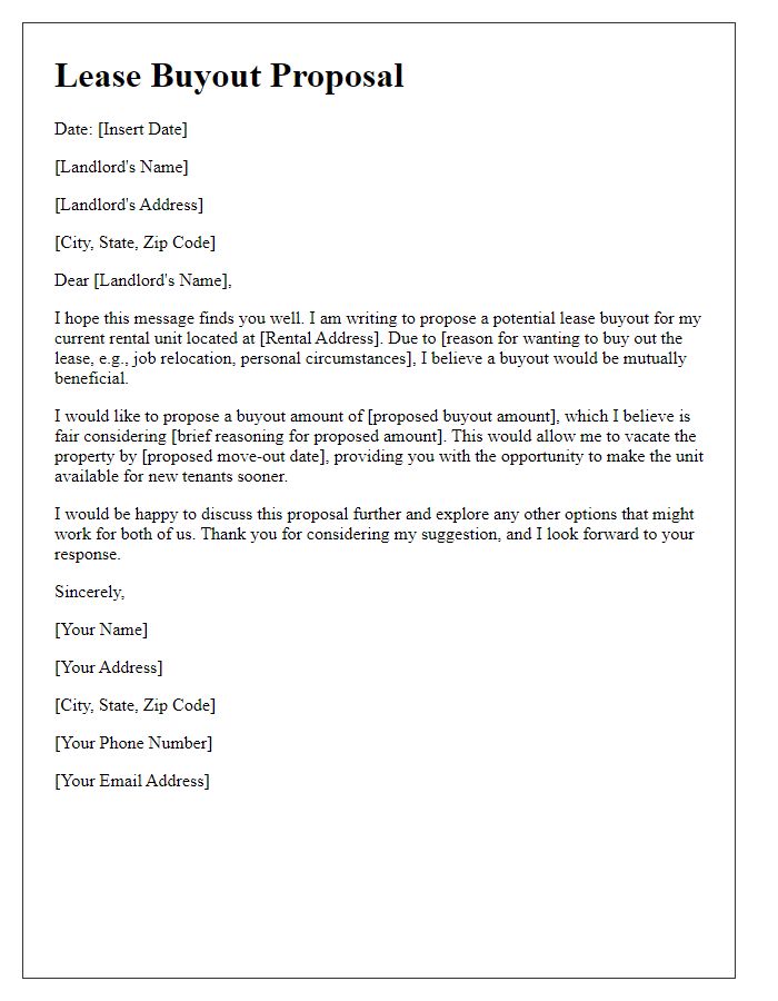 Letter template of tenant lease buyout suggestion