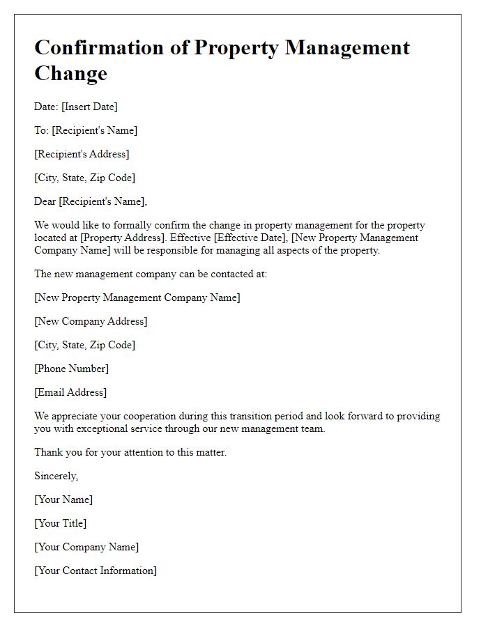 Letter template of Confirmation of Property Management Change