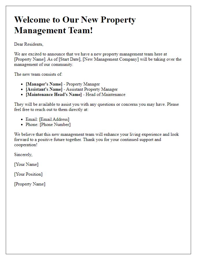 Letter template of Introduction to New Property Management Team