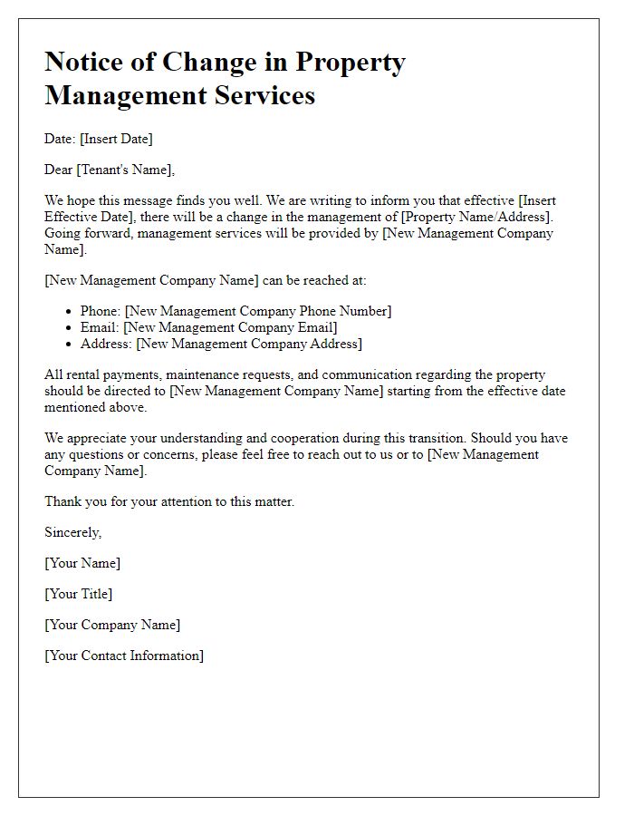 Letter template of Notice for Change of Property Management Services