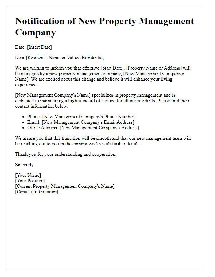 Letter template of Notification of New Property Management Company