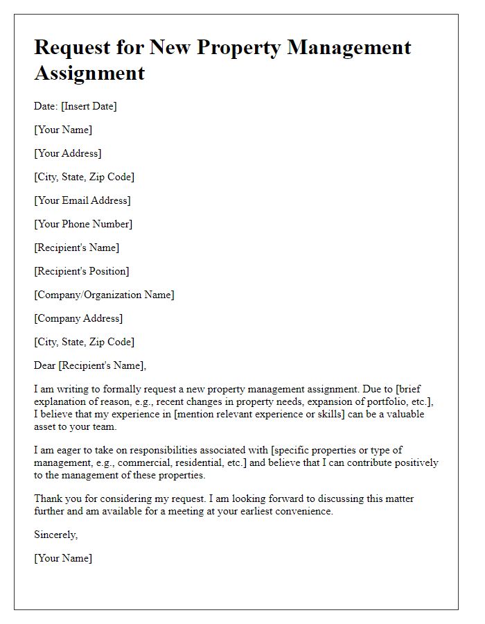 Letter template of Request for New Property Management Assignment