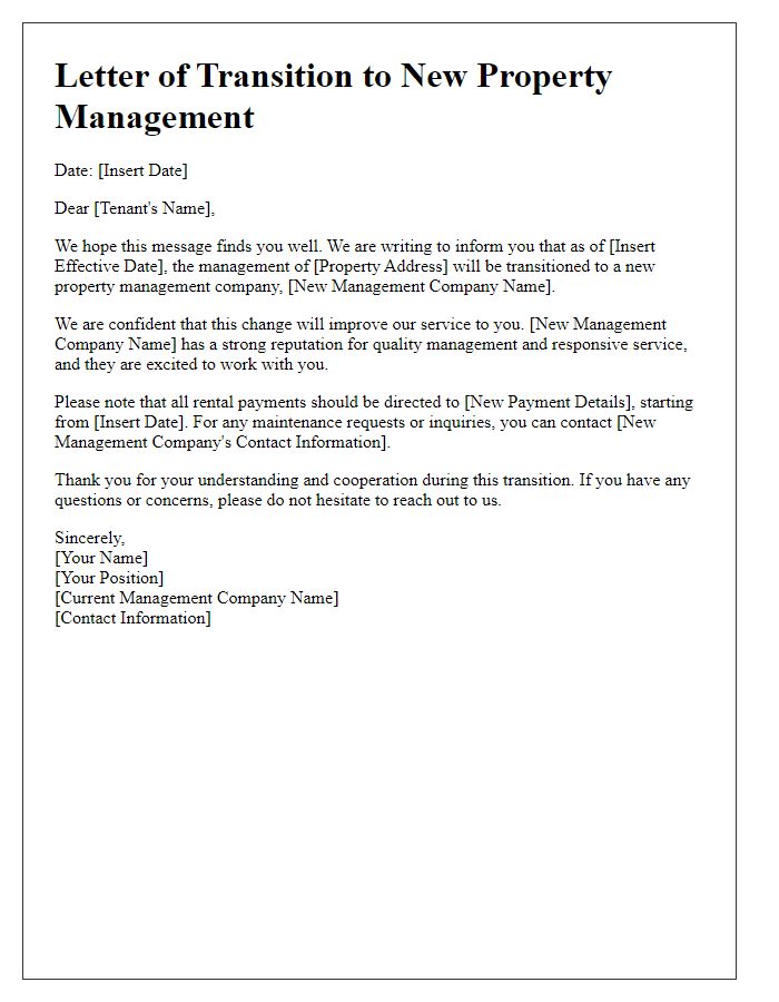 Letter template of Transition to New Property Management