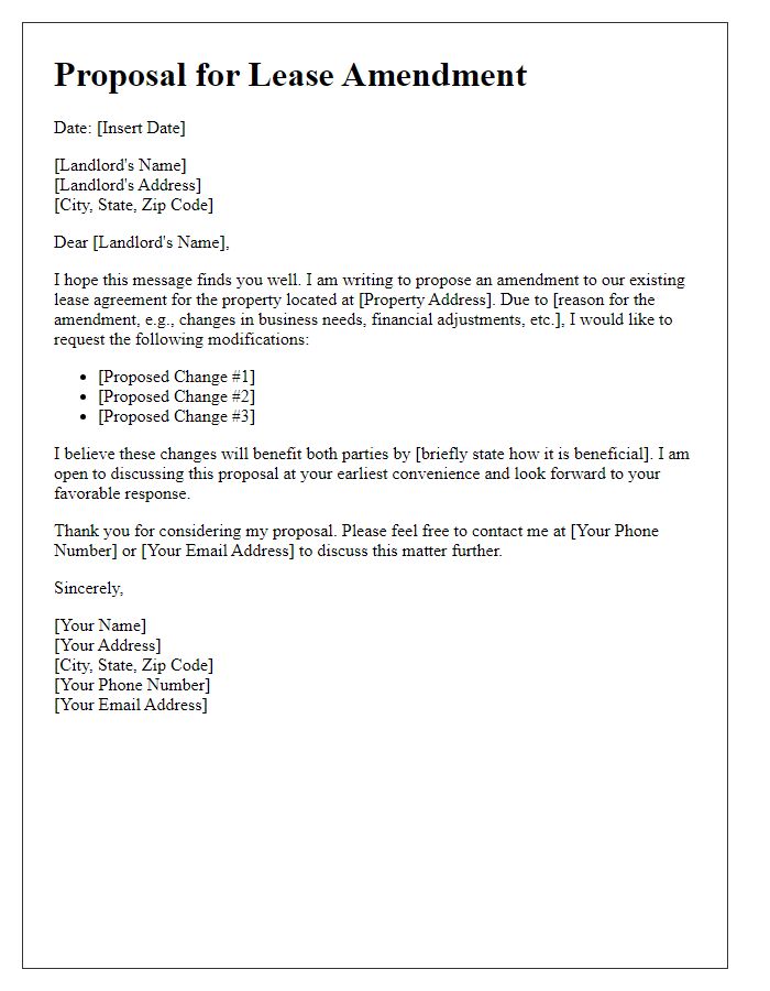 Letter template of proposal for lease amendment.