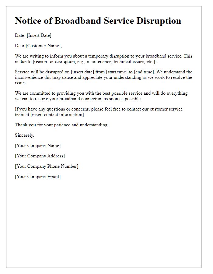 Letter template of broadband service disruption notice