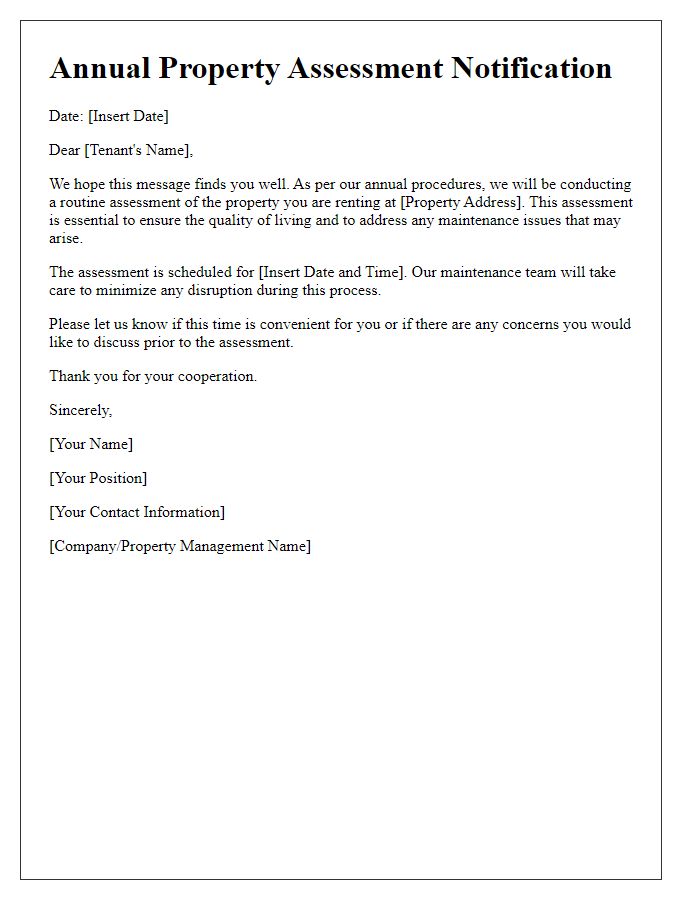 Letter template of annual tenant property assessment