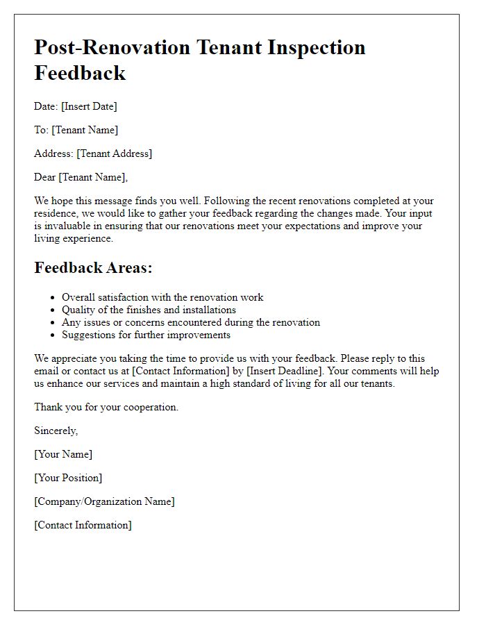 Letter template of post-renovation tenant inspection feedback