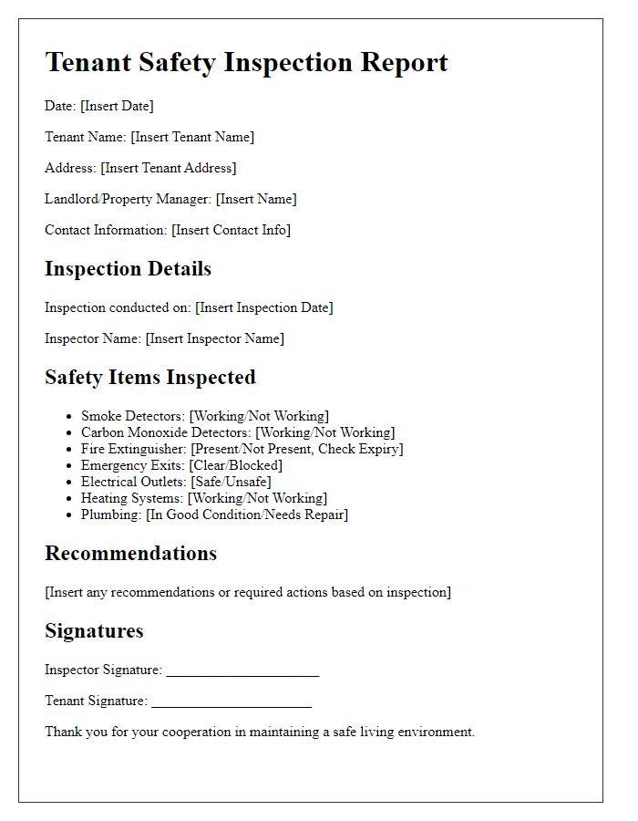 Letter template of tenant safety inspection report