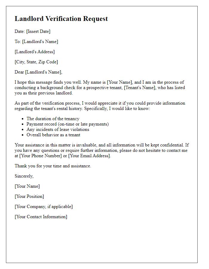 Letter template of landlord verification request for background check