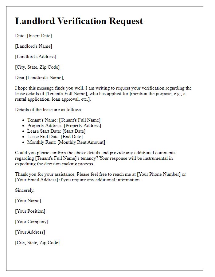 Letter template of landlord verification request for lease confirmation