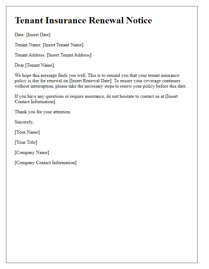 Letter template of tenant insurance renewal notice