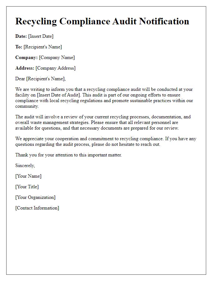 Letter template of recycling compliance audit