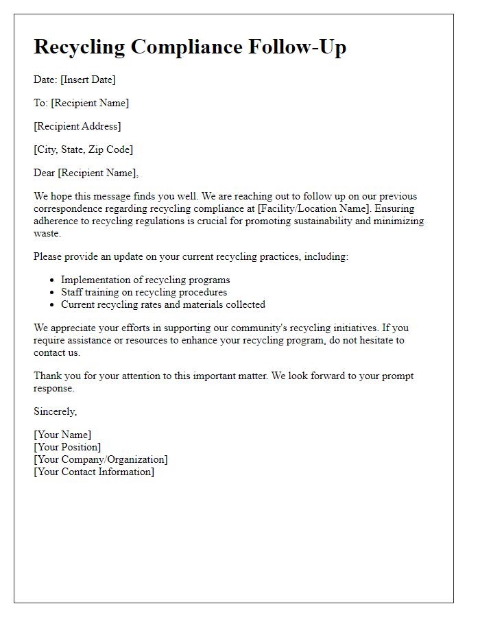Letter template of recycling compliance follow-up