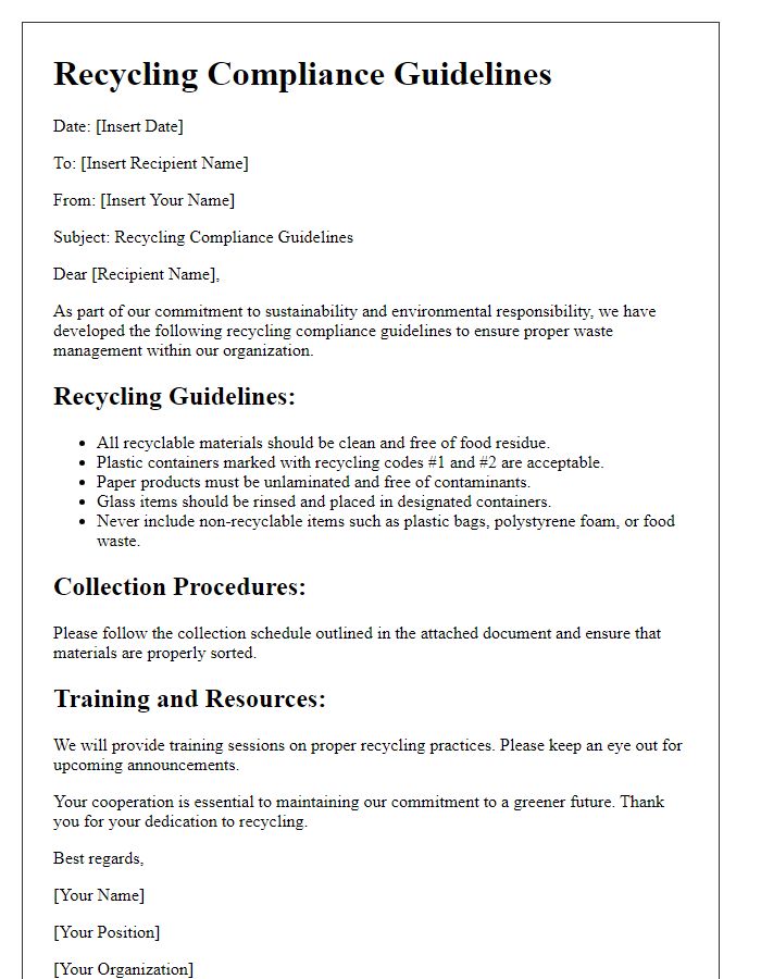 Letter template of recycling compliance guidelines