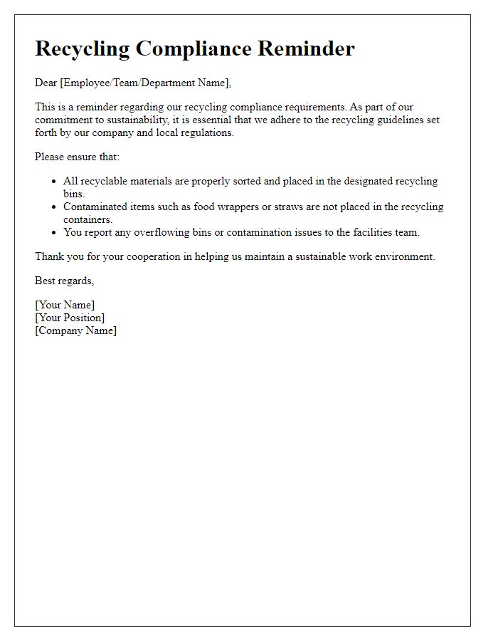 Letter template of recycling compliance reminder