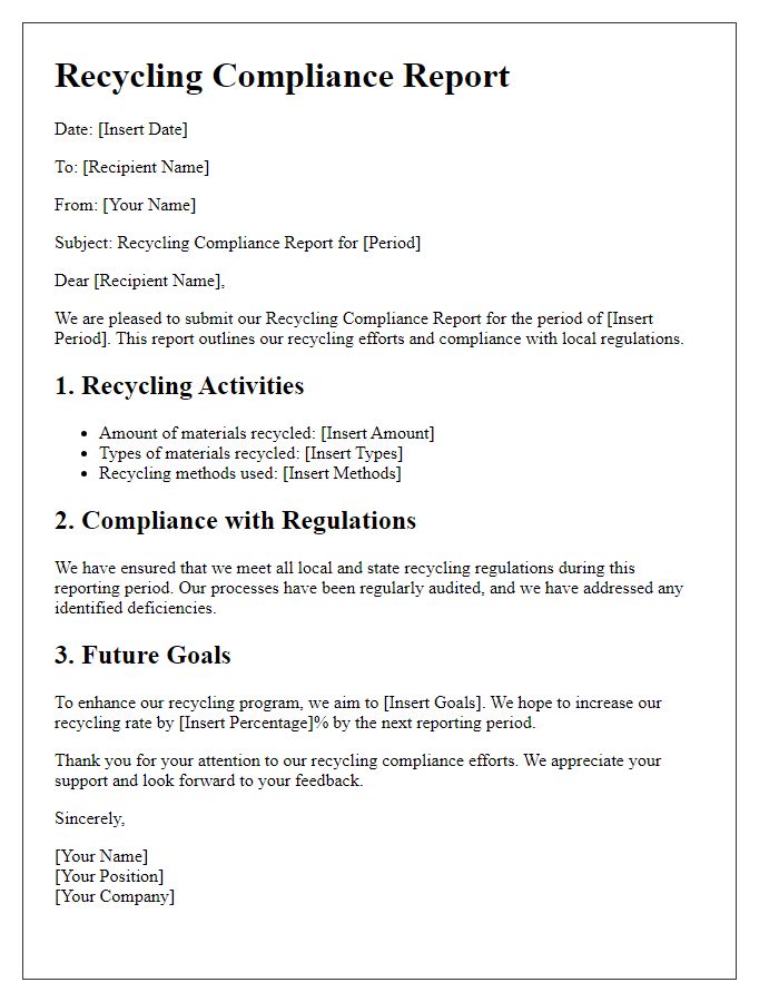 Letter template of recycling compliance report