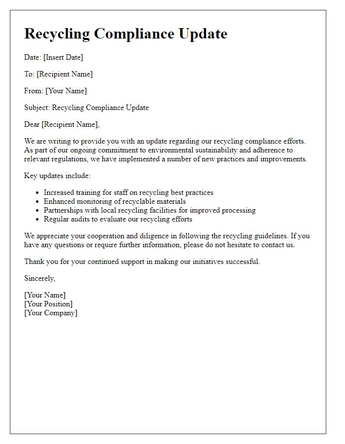 Letter template of recycling compliance update