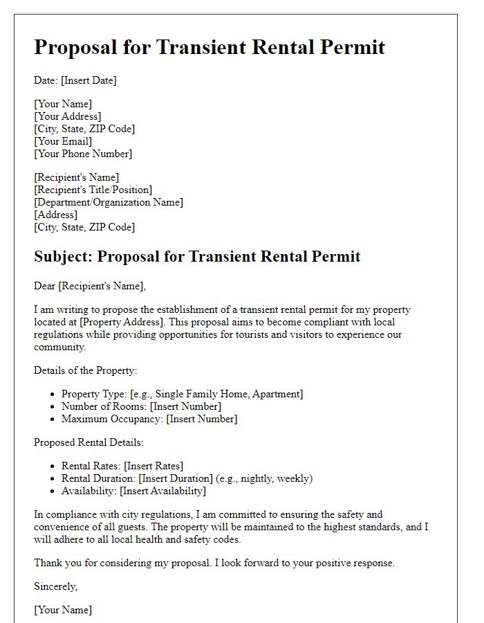 Letter template of proposal for transient rental permit