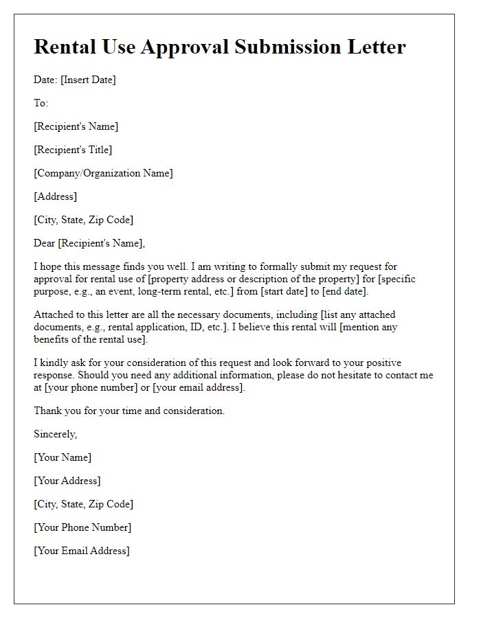 Letter template of submission for rental use approval