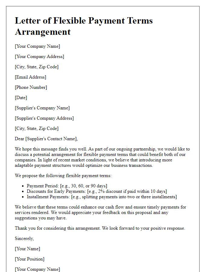 Letter template of flexible payment terms arrangement with suppliers