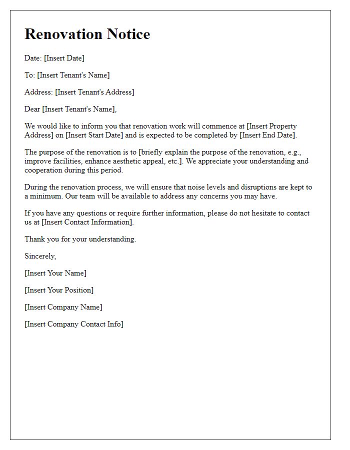 Letter template of renovation notice for commercial buildings