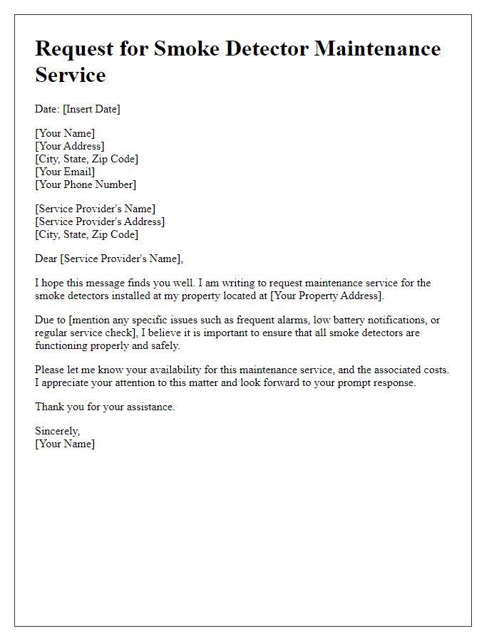 Letter template of request for smoke detector maintenance service