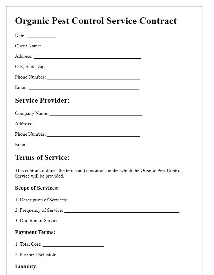 Letter template of organic pest control service contract.