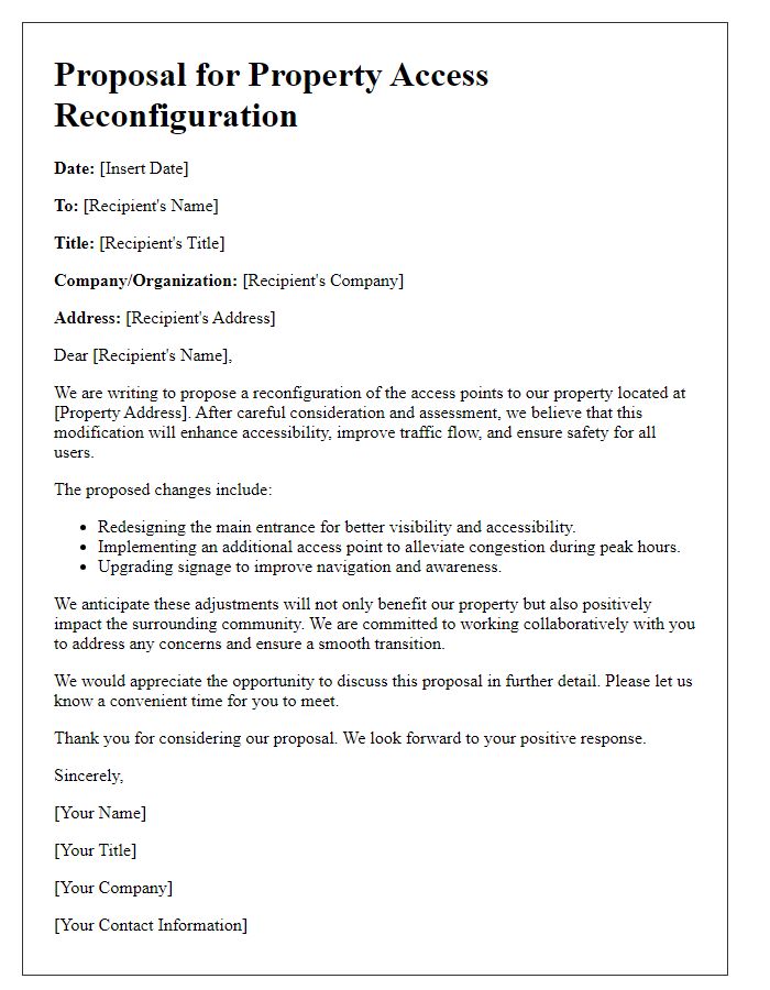 Letter template of proposal for property access reconfiguration