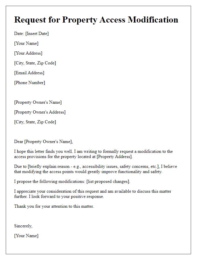 Letter template of request for property access modification