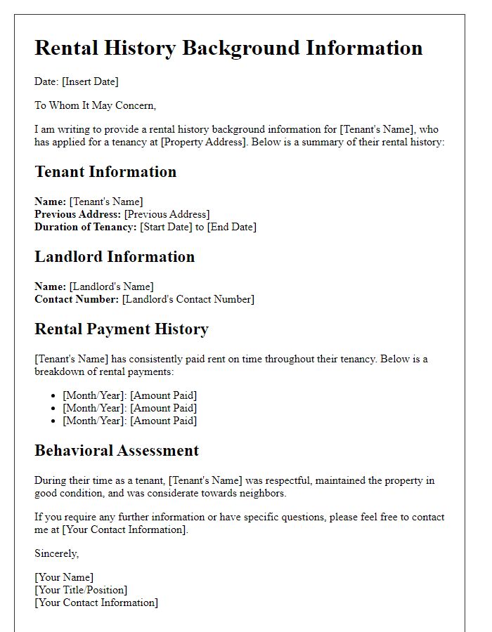 Letter template of rental history background information