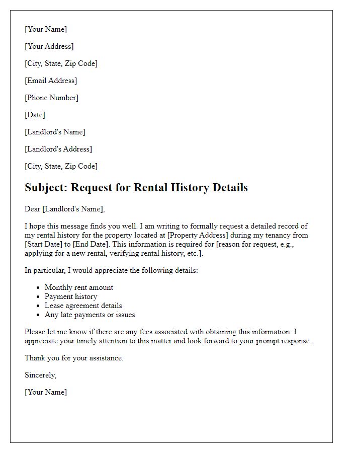 Letter template of rental history details request