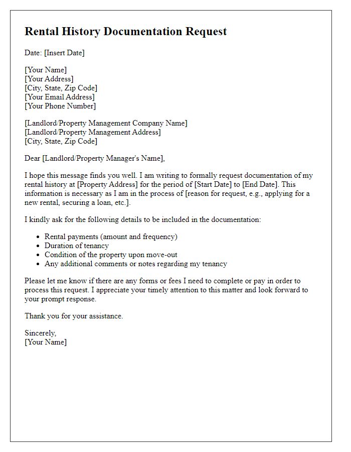 Letter template of rental history documentation request