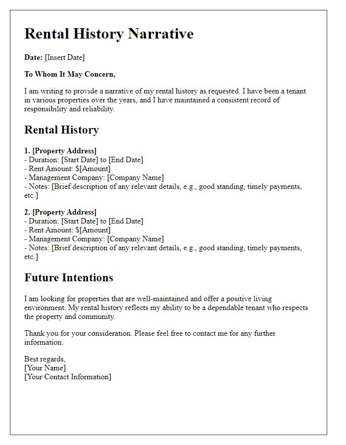 Letter template of rental history narrative