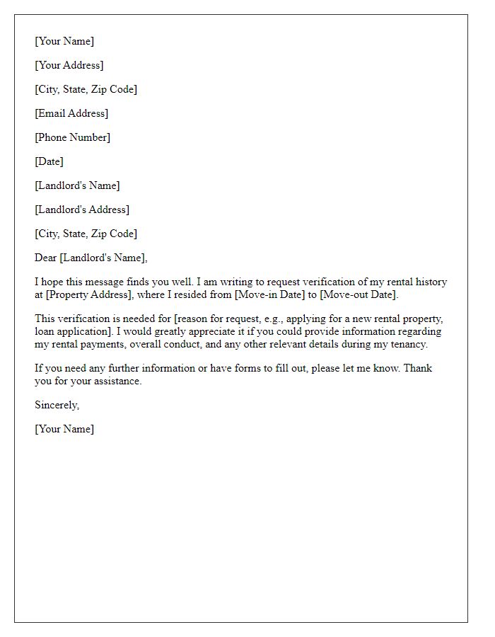 Letter template of rental history verification request