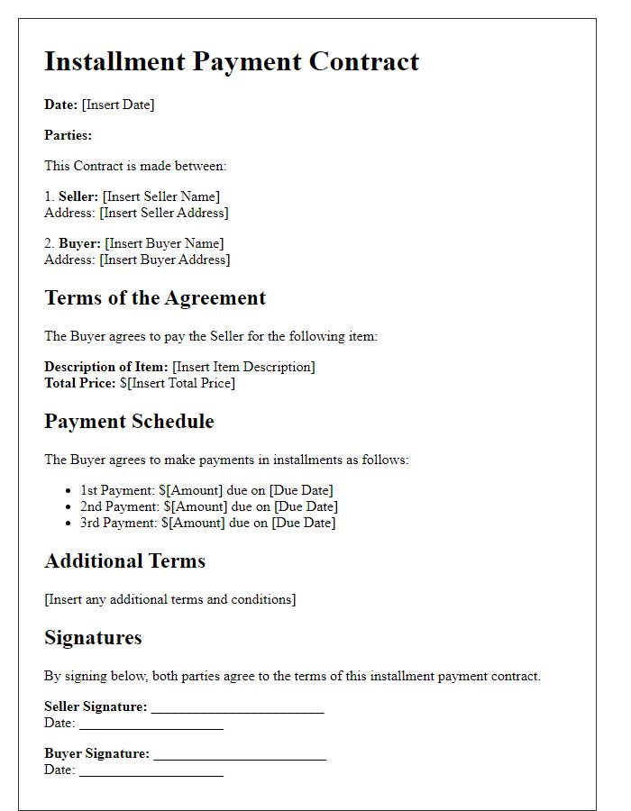 Letter template of installment payment contract