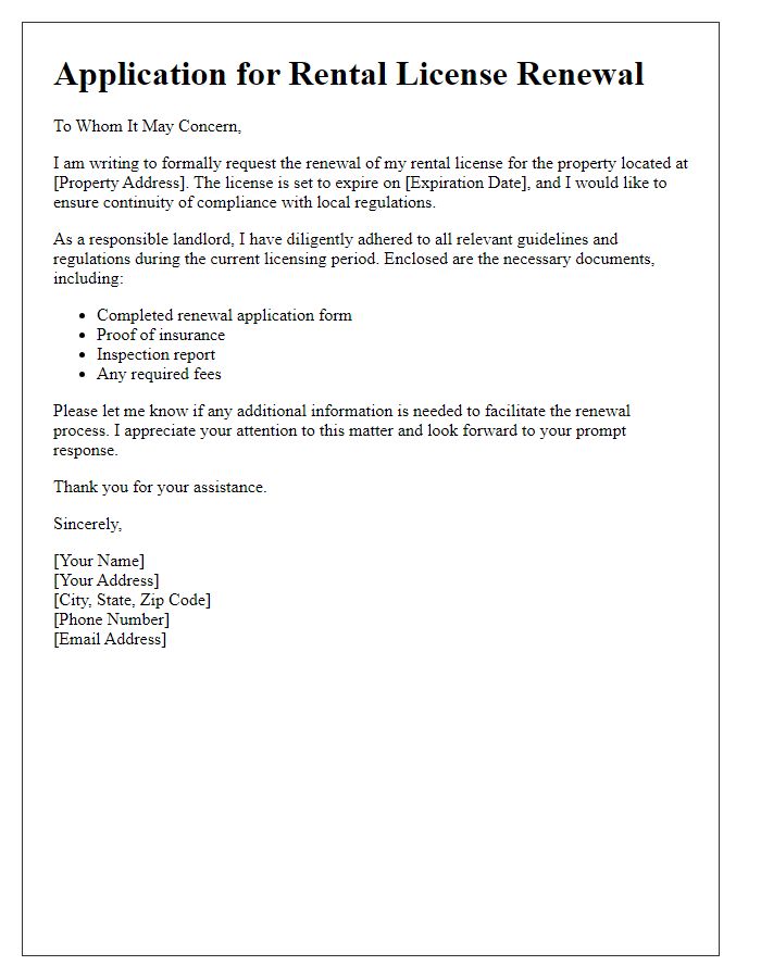 Letter template of formal application for rental license renewal.