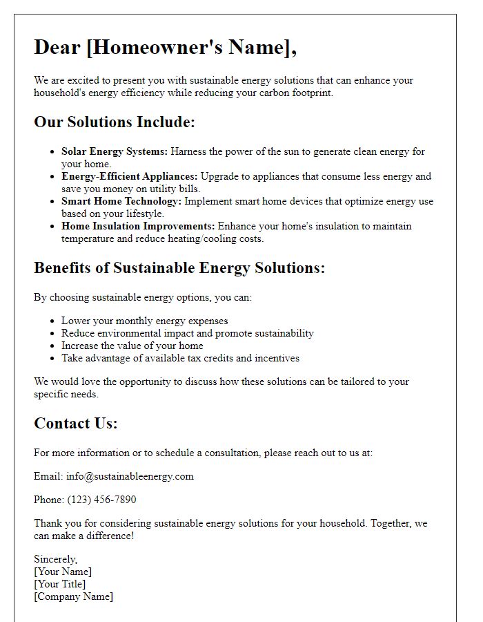 Letter template of sustainable energy solutions for your household