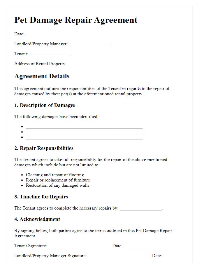 Letter template of pet damage repair agreement.