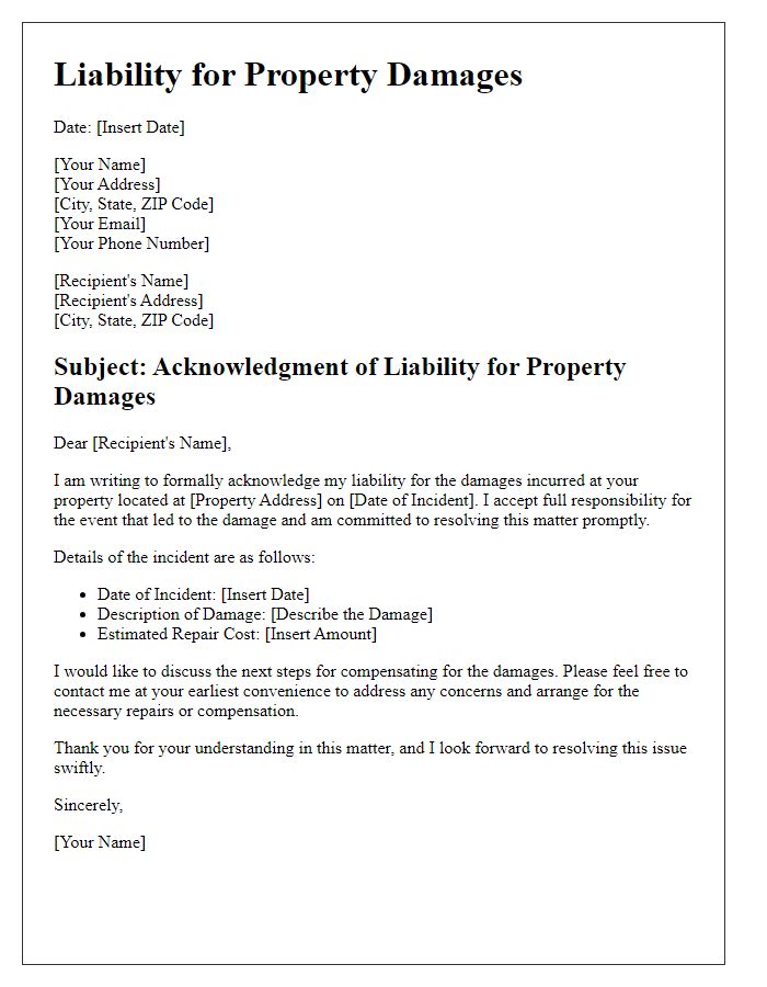 Letter template of liability for property damages