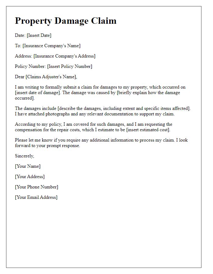 Letter template of property damage claim