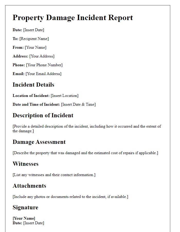 Letter template of property damage incident report