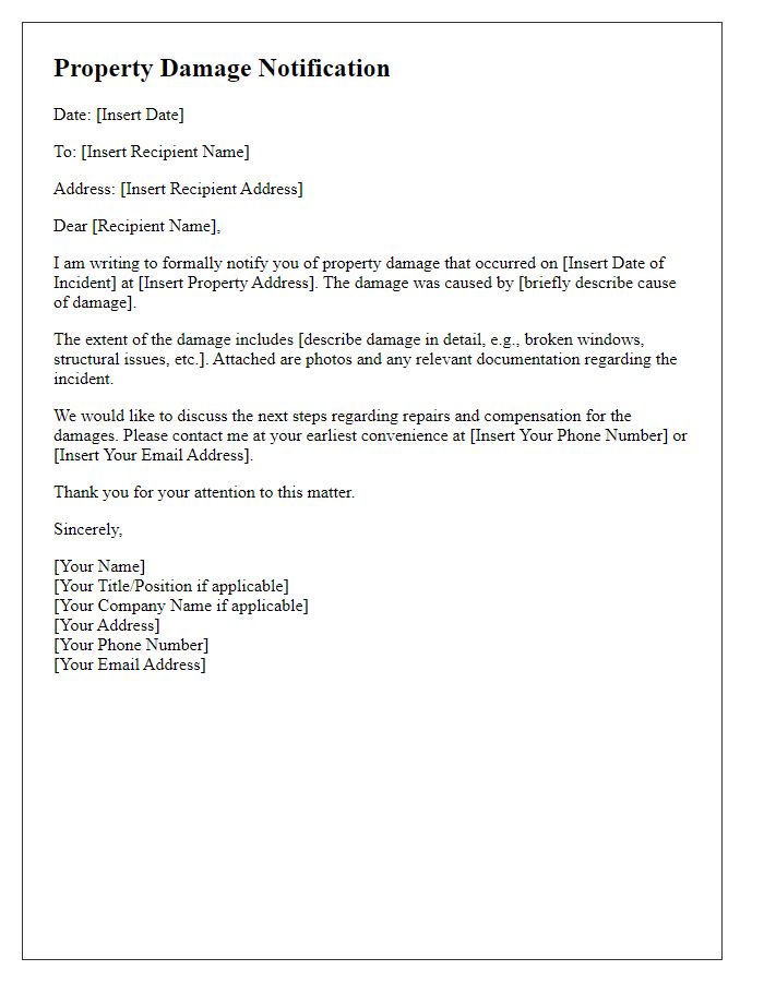 Letter template of property damage notification