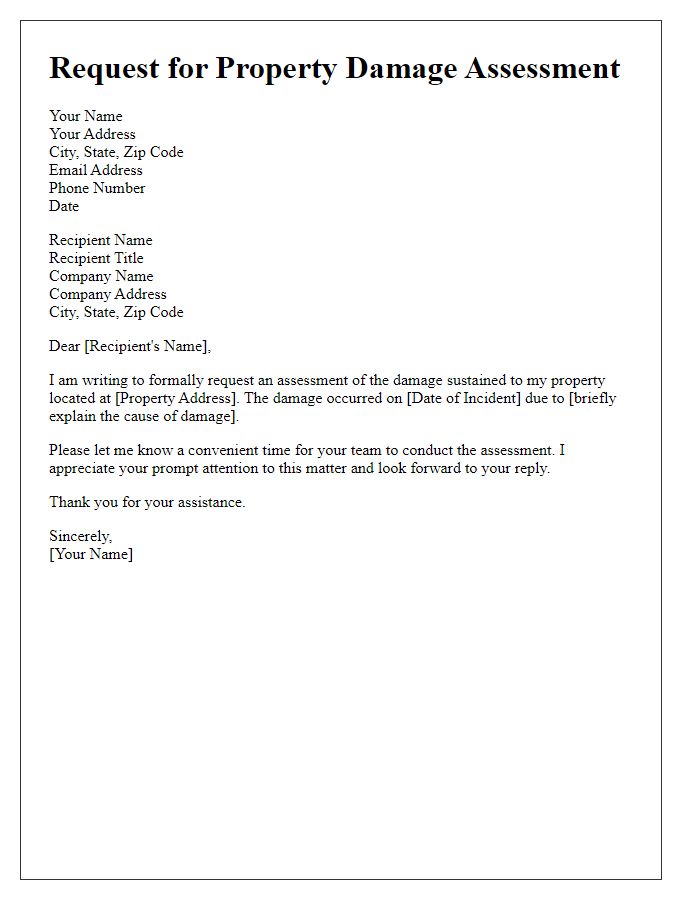 Letter template of request for property damage assessment