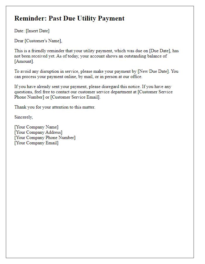 Letter template of past due utility payment reminder