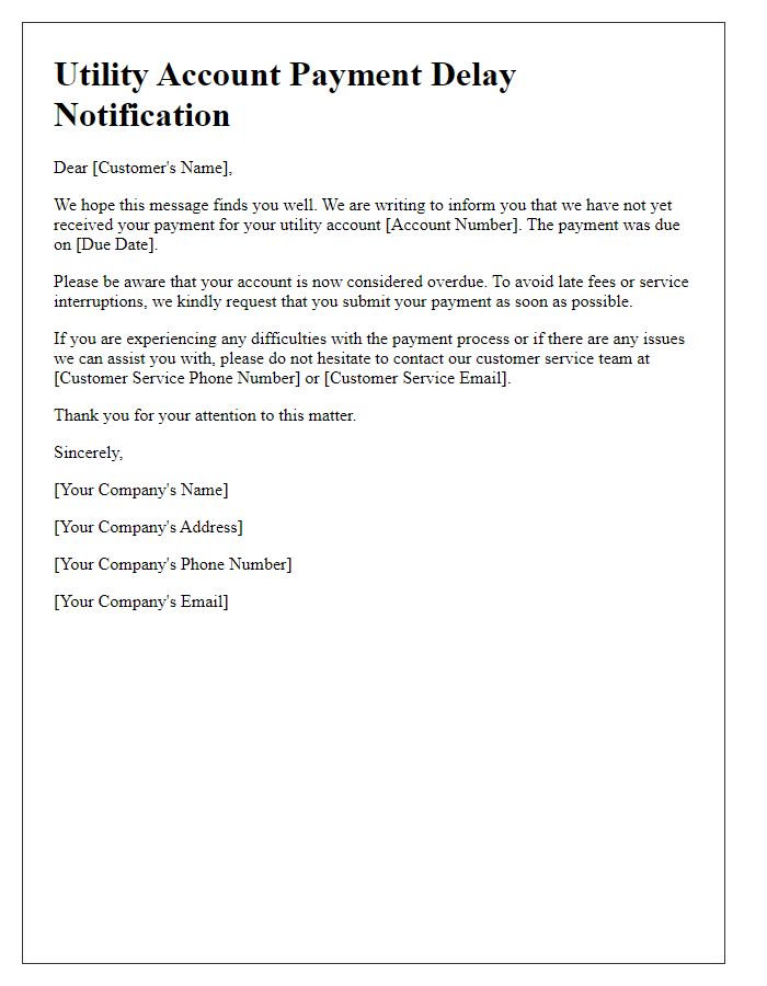 Letter template of utility account payment delay notification